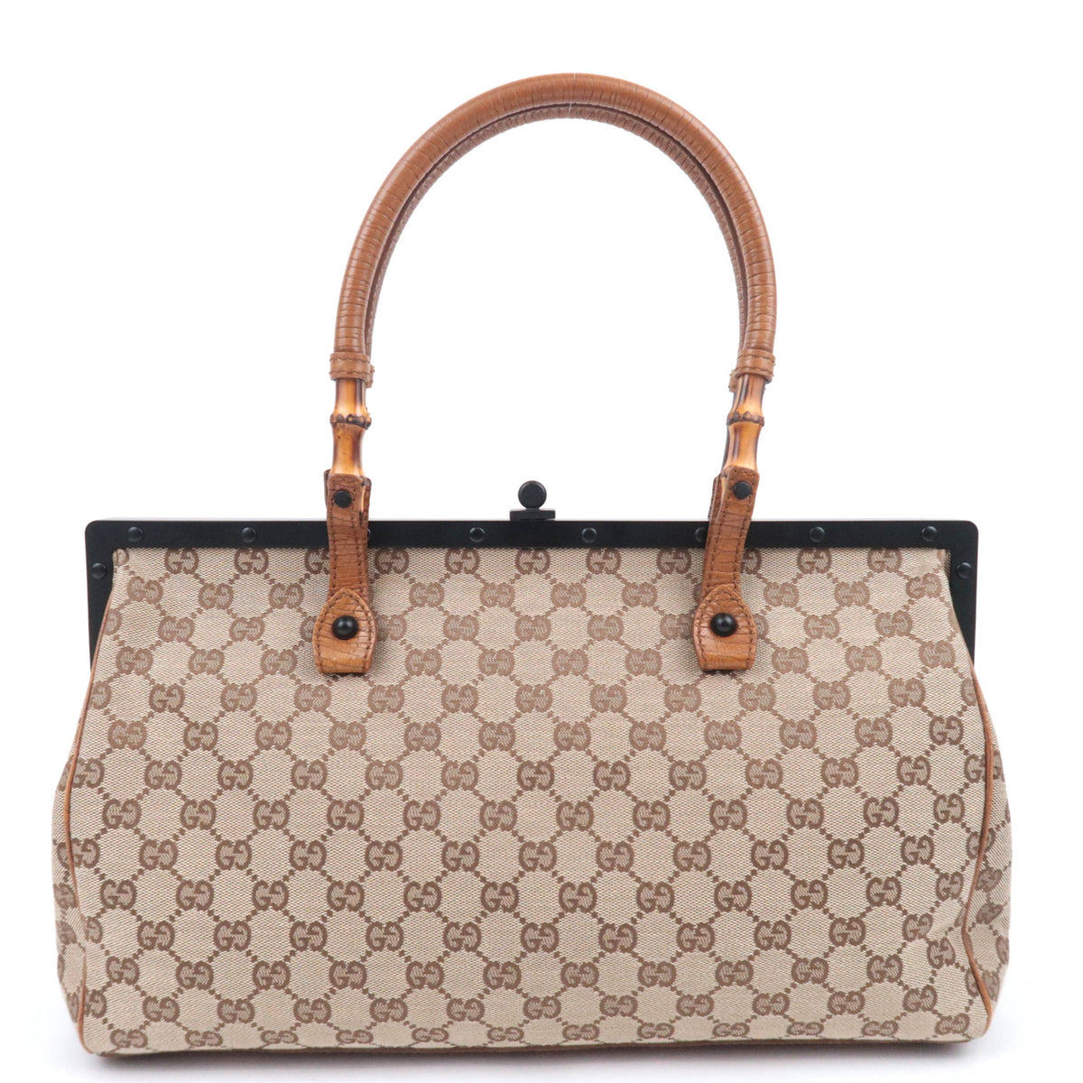 GUCCI GG Canvas Bamboo Handle Handbag 112174