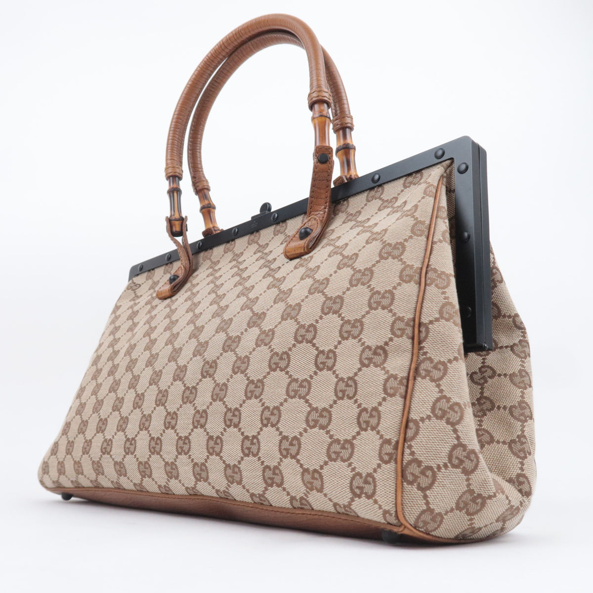 GUCCI GG Canvas Bamboo Handle Handbag 112174