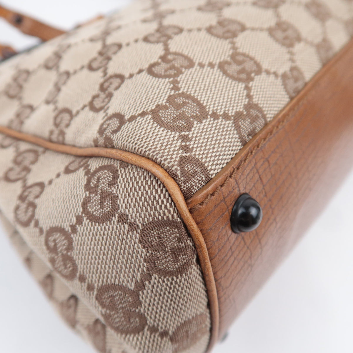 GUCCI GG Canvas Bamboo Handle Handbag 112174