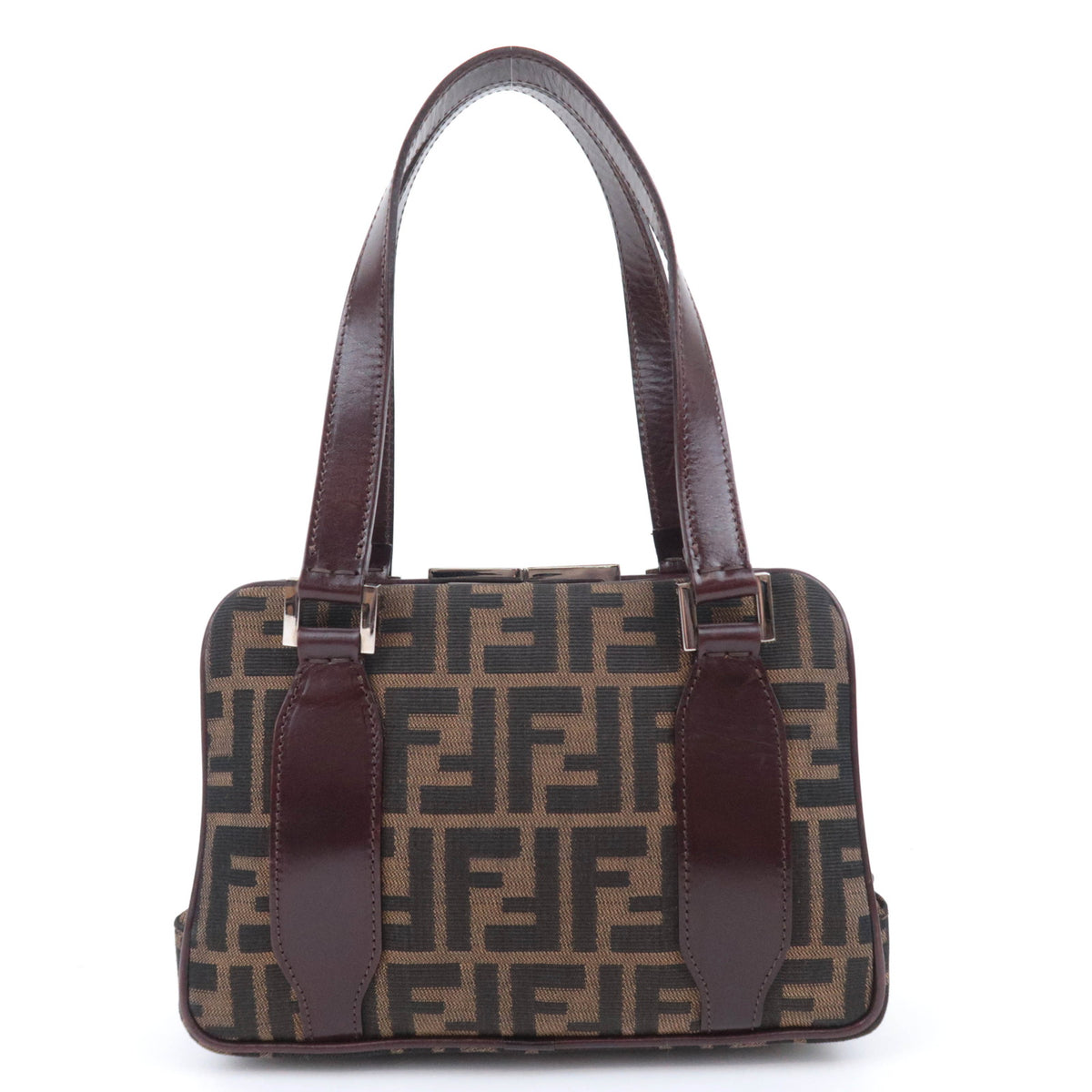 FENDI Zucca Kiss Lock Canvas Handbag