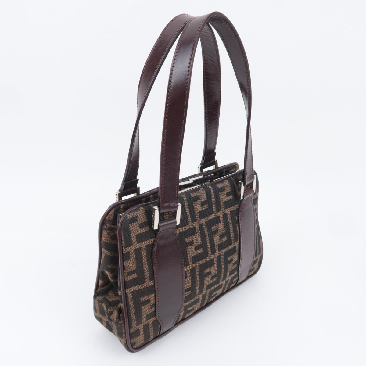 FENDI Zucca Kiss Lock Canvas Handbag