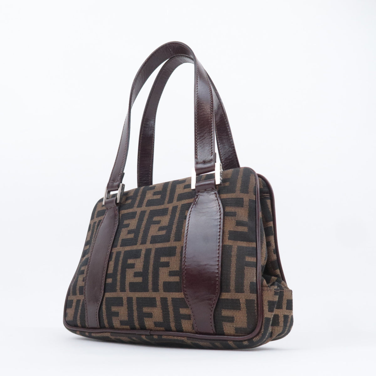 FENDI Zucca Kiss Lock Canvas Handbag