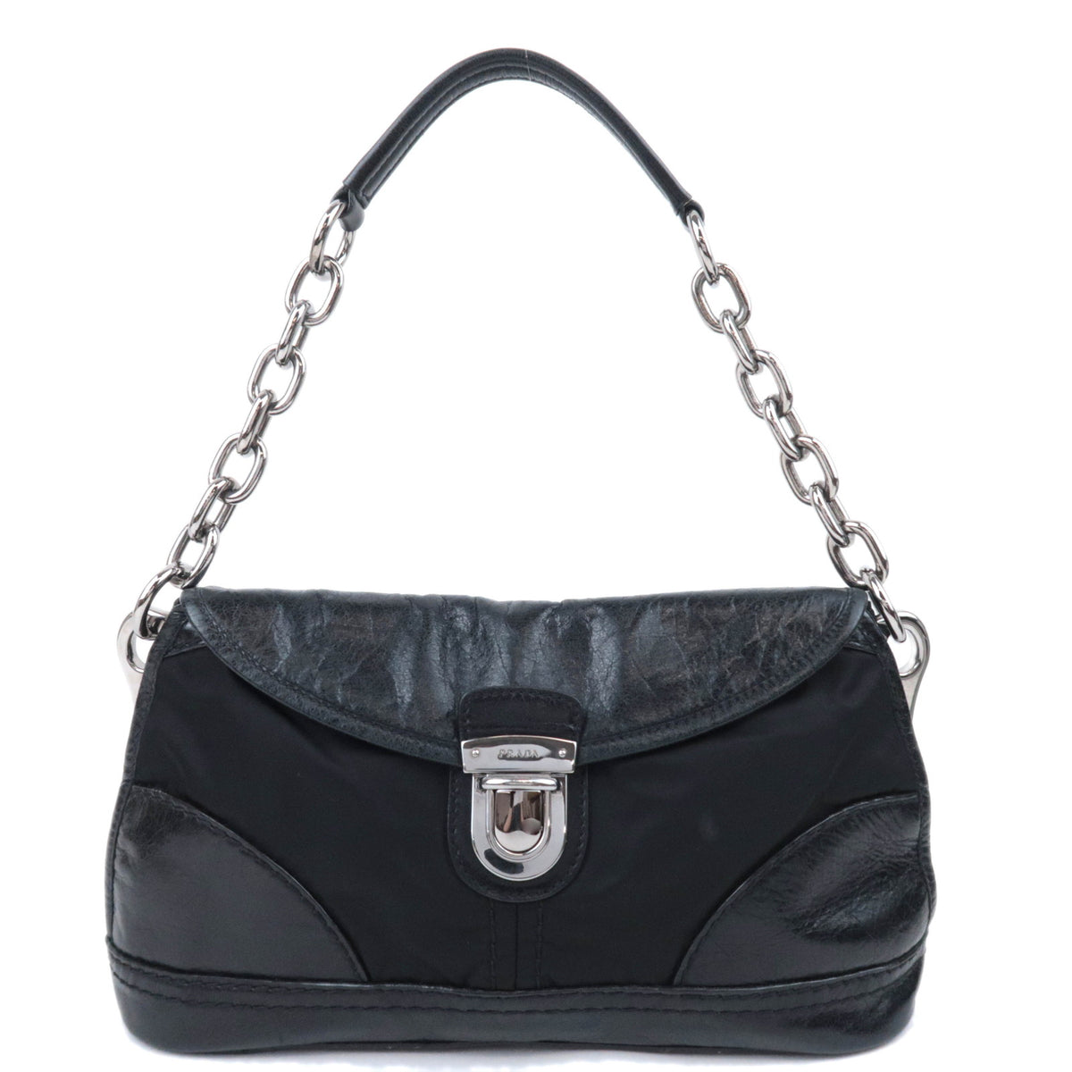 PRADA Nylon Leather Chain Shoulder Bag Black 92799