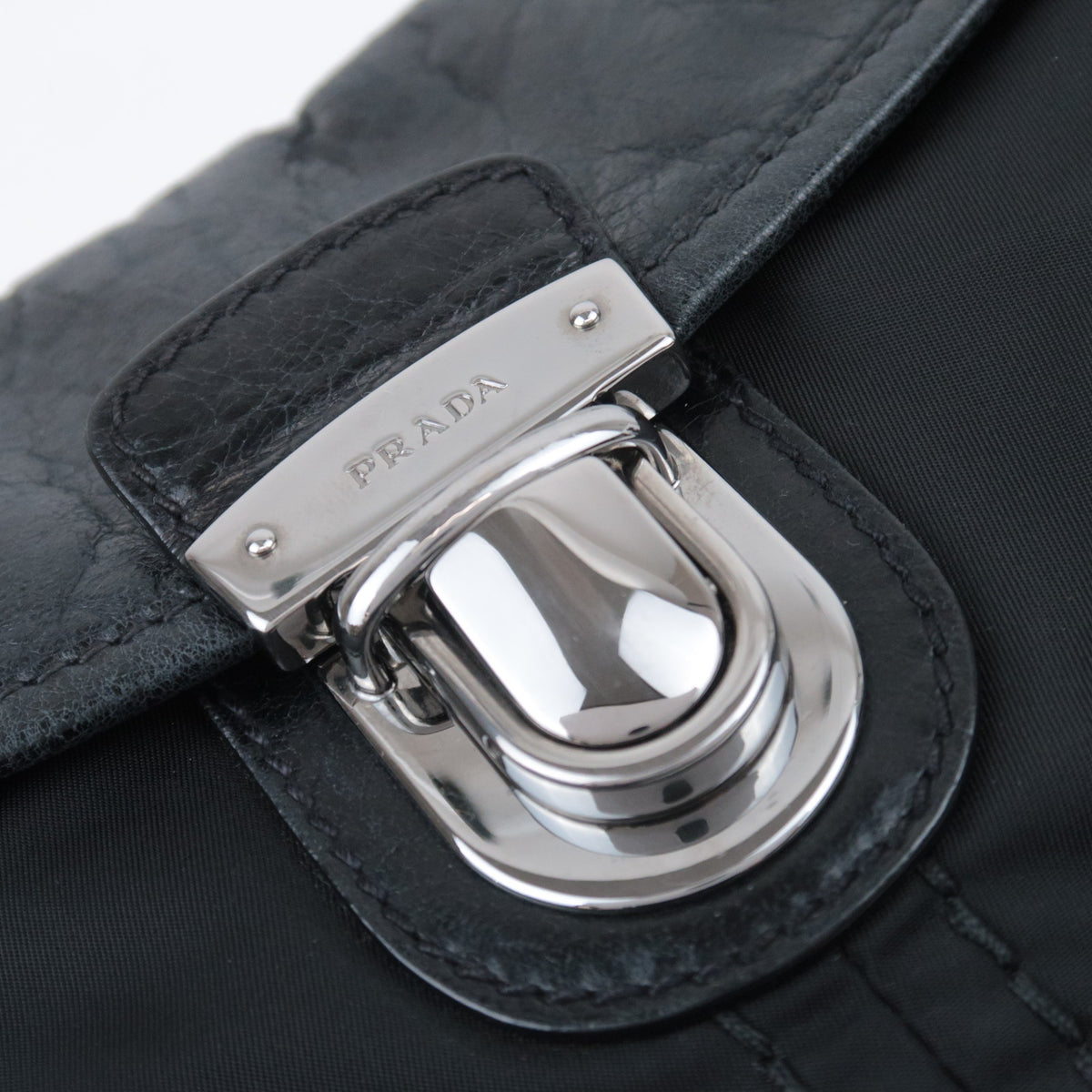 PRADA Nylon Leather Chain Shoulder Bag Black