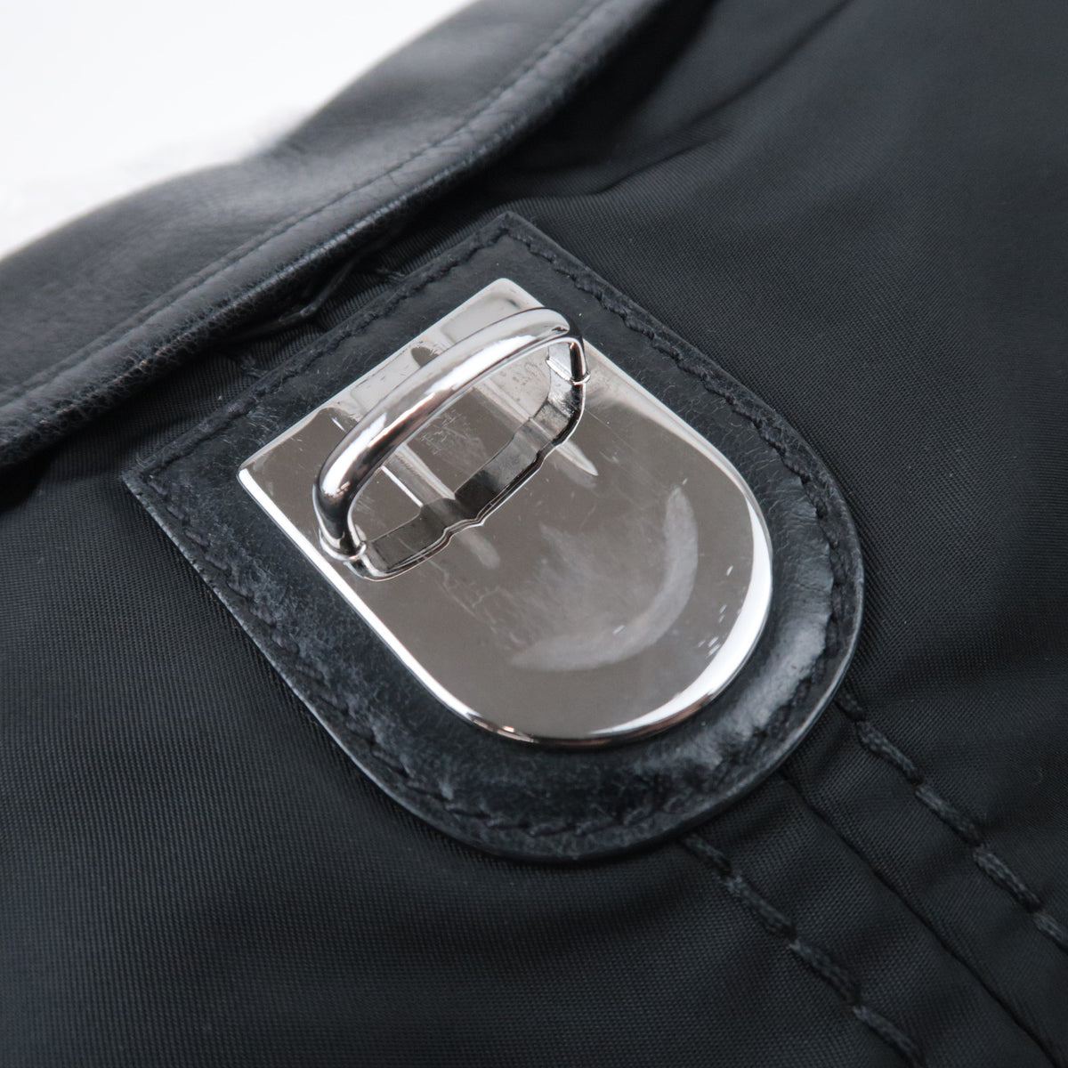 PRADA Nylon Leather Chain Shoulder Bag Black