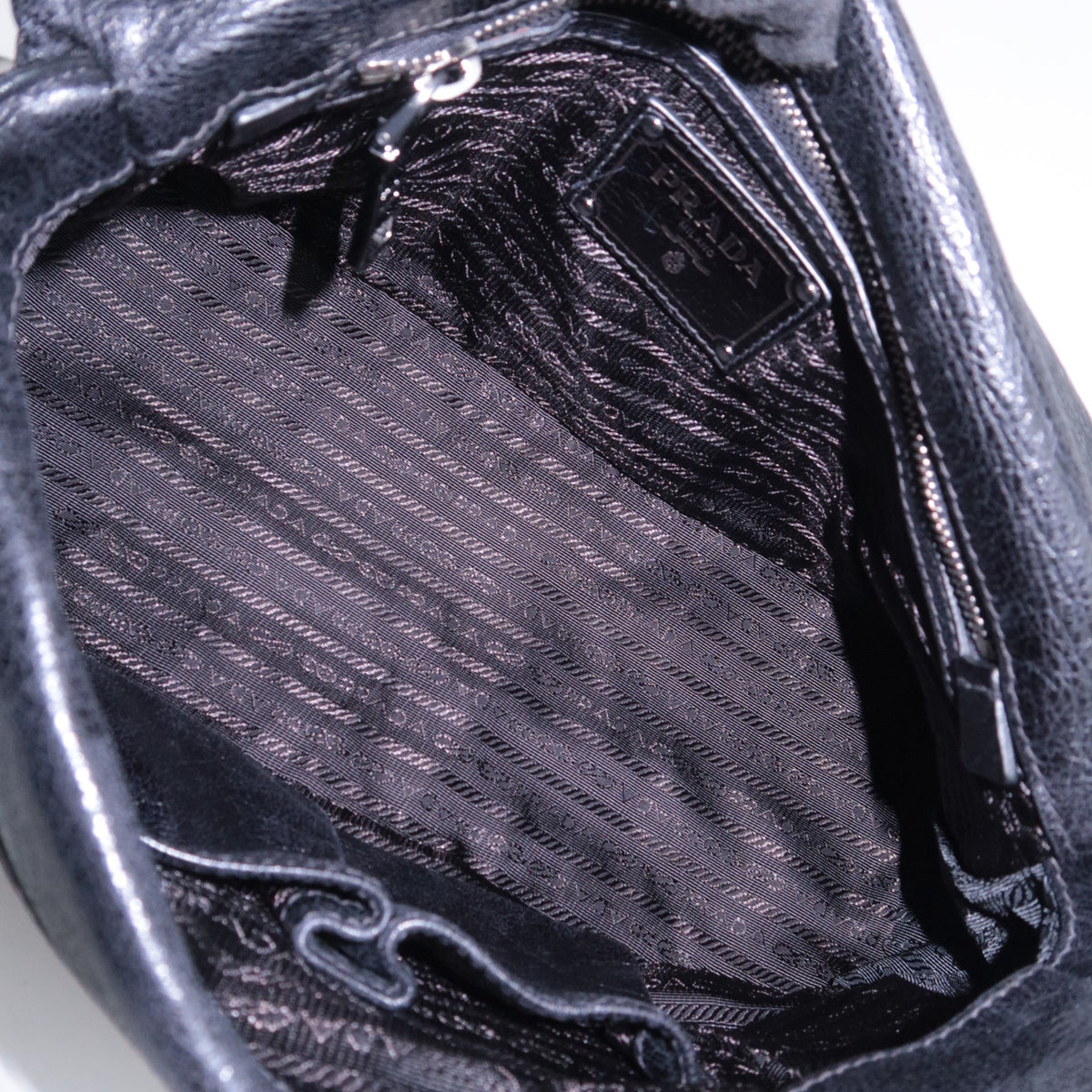 PRADA Nylon Leather Chain Shoulder Bag Black