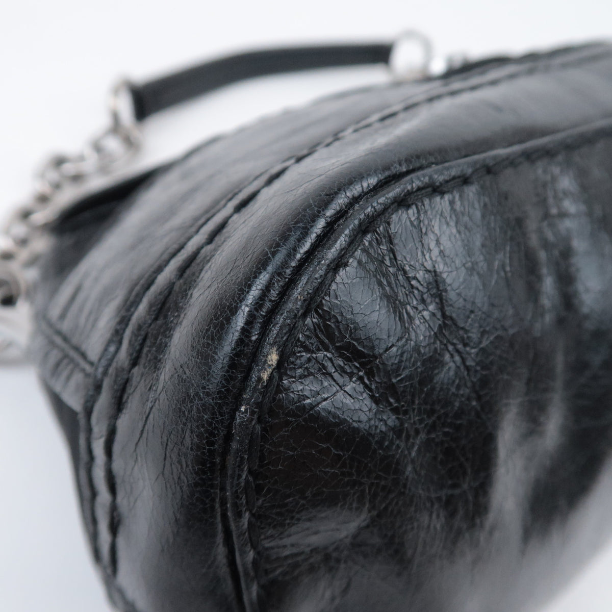 PRADA Nylon Leather Chain Shoulder Bag Black