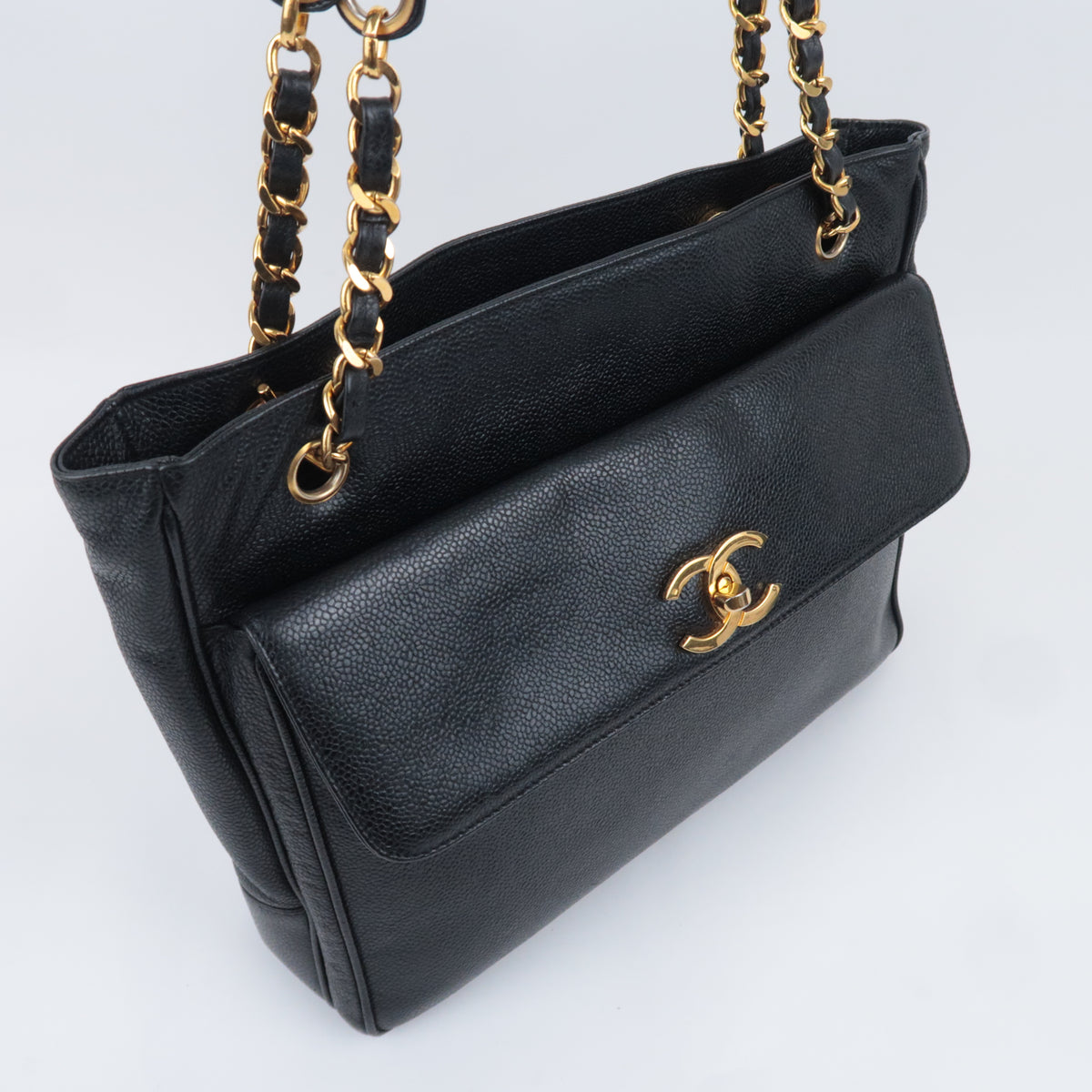 CHANEL Coco Mark Chain Tote Bag Caviarskin