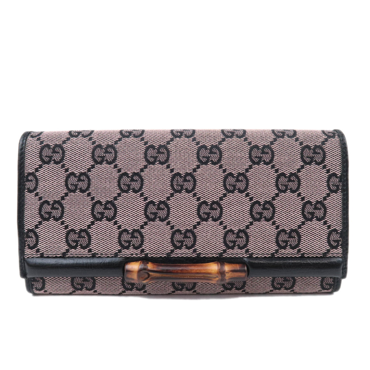 GUCCI Bamboo GG Canvas Bi-Fold Long Wallet Pink Black 11252092818