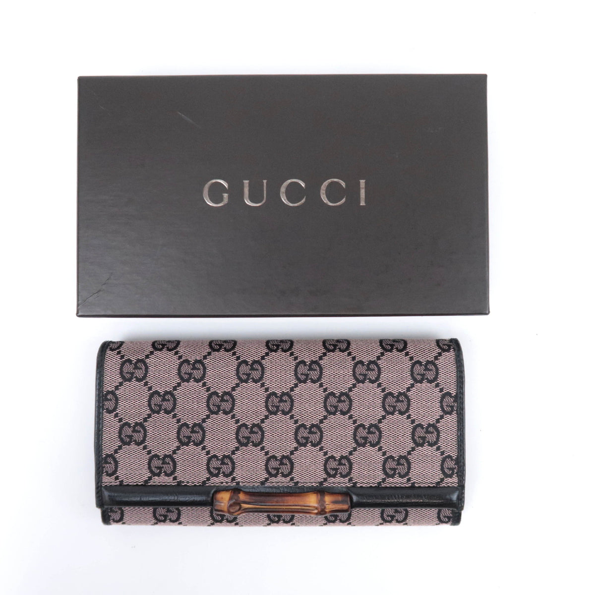 GUCCI Bamboo GG Canvas Bi-Fold Long Wallet Pink Black 112520
