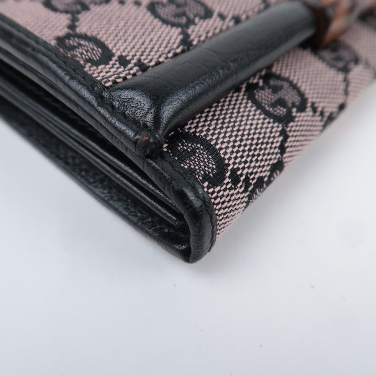 GUCCI Bamboo GG Canvas Bi-Fold Long Wallet Pink Black 112520