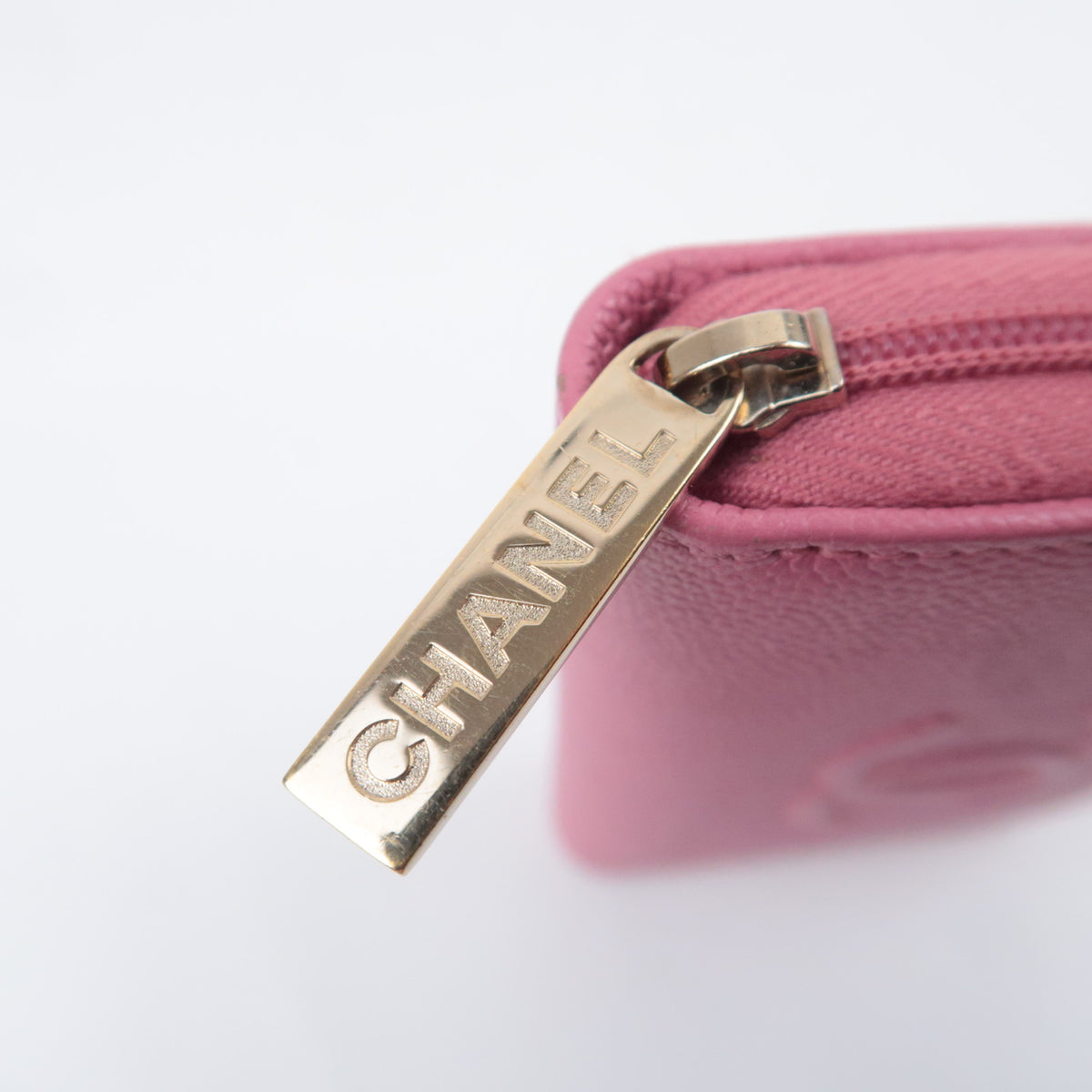 CHANEL Coco Mark Round Zipper Coin Case Caviarskin Pink
