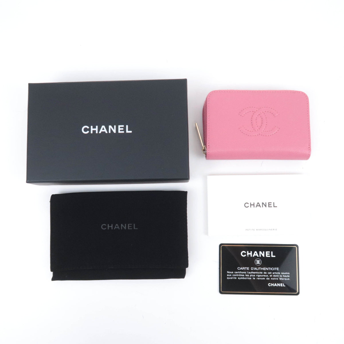 CHANEL Coco Mark Round Zipper Coin Case Caviarskin Pink