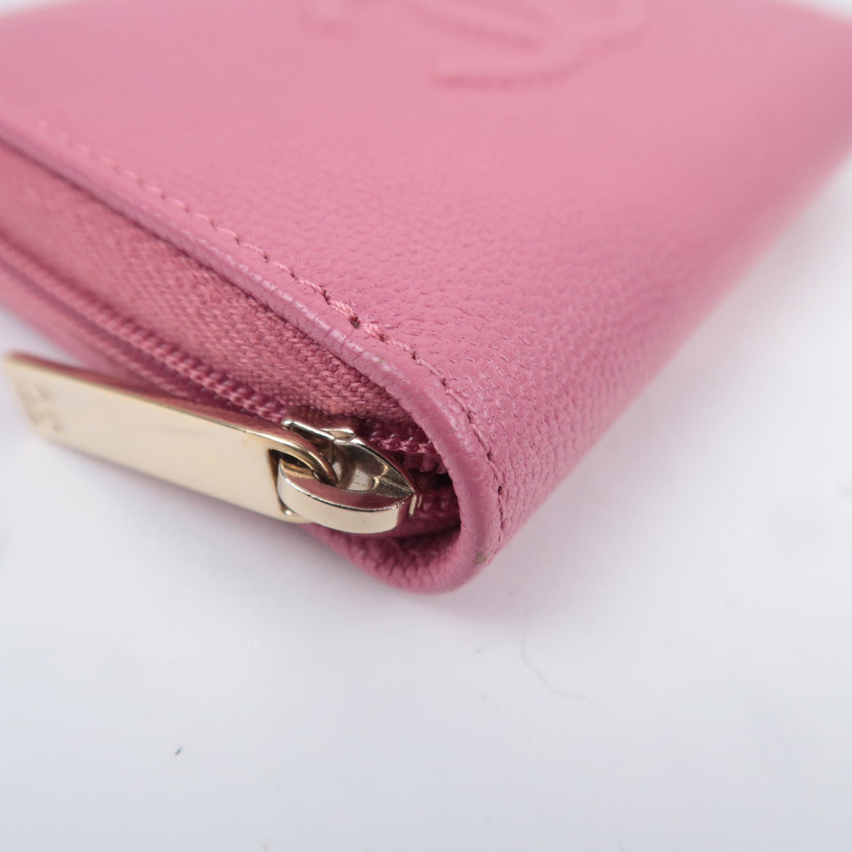 CHANEL Coco Mark Round Zipper Coin Case Caviarskin Pink