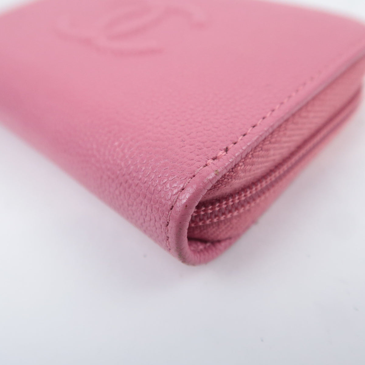 CHANEL Coco Mark Round Zipper Coin Case Caviarskin Pink