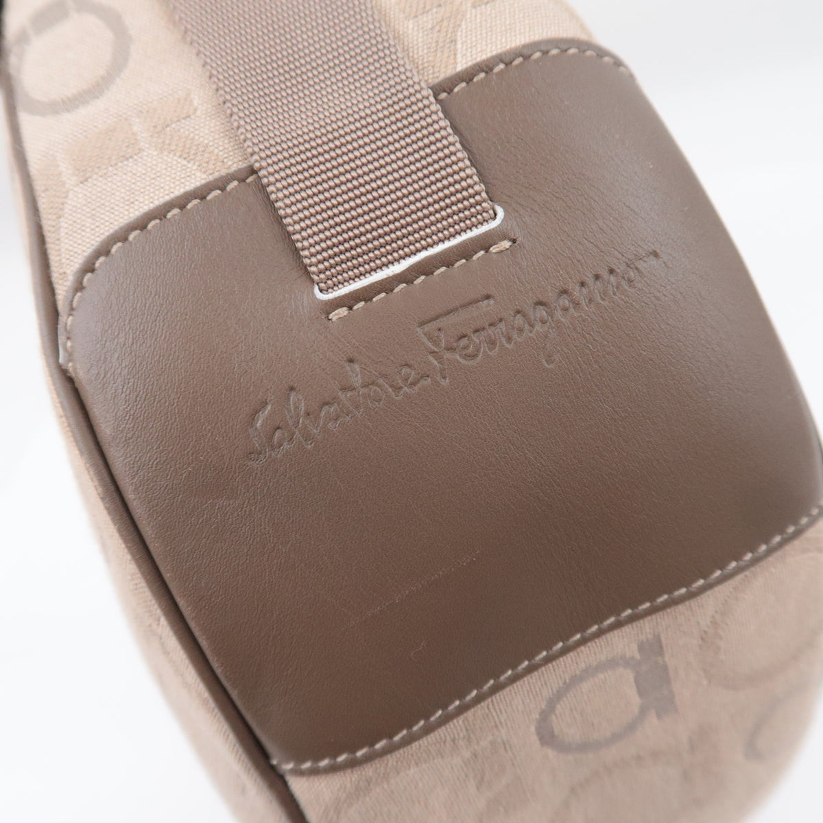Ferragamo Gancini Canvas Crescent Shape Hobo Bag Beige