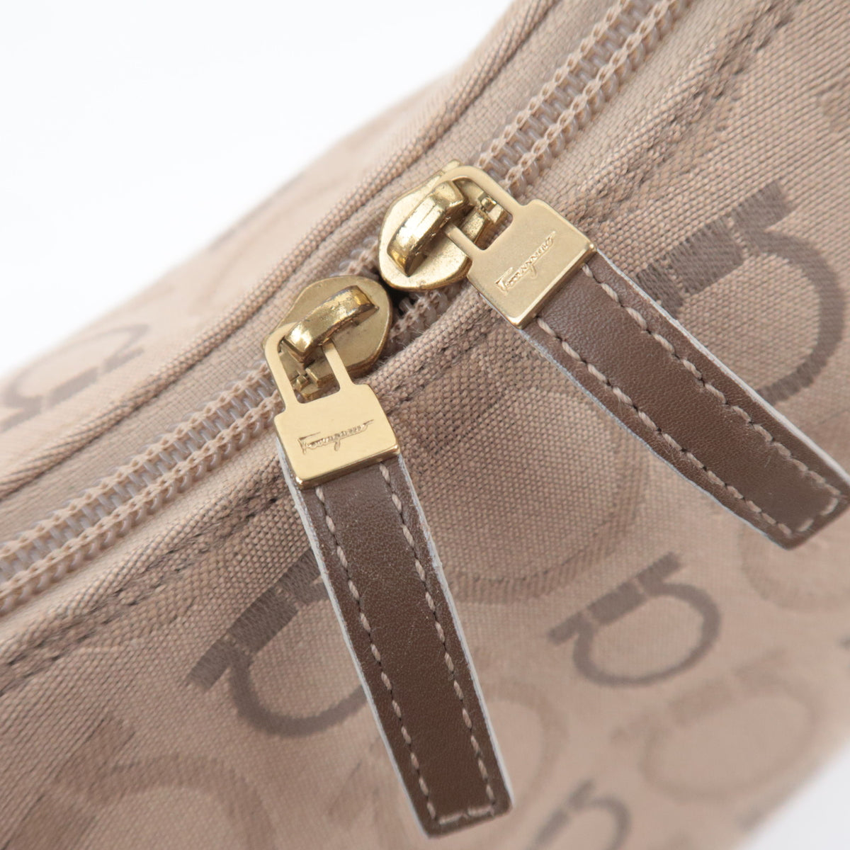 Ferragamo Gancini Canvas Crescent Shape Hobo Bag Beige