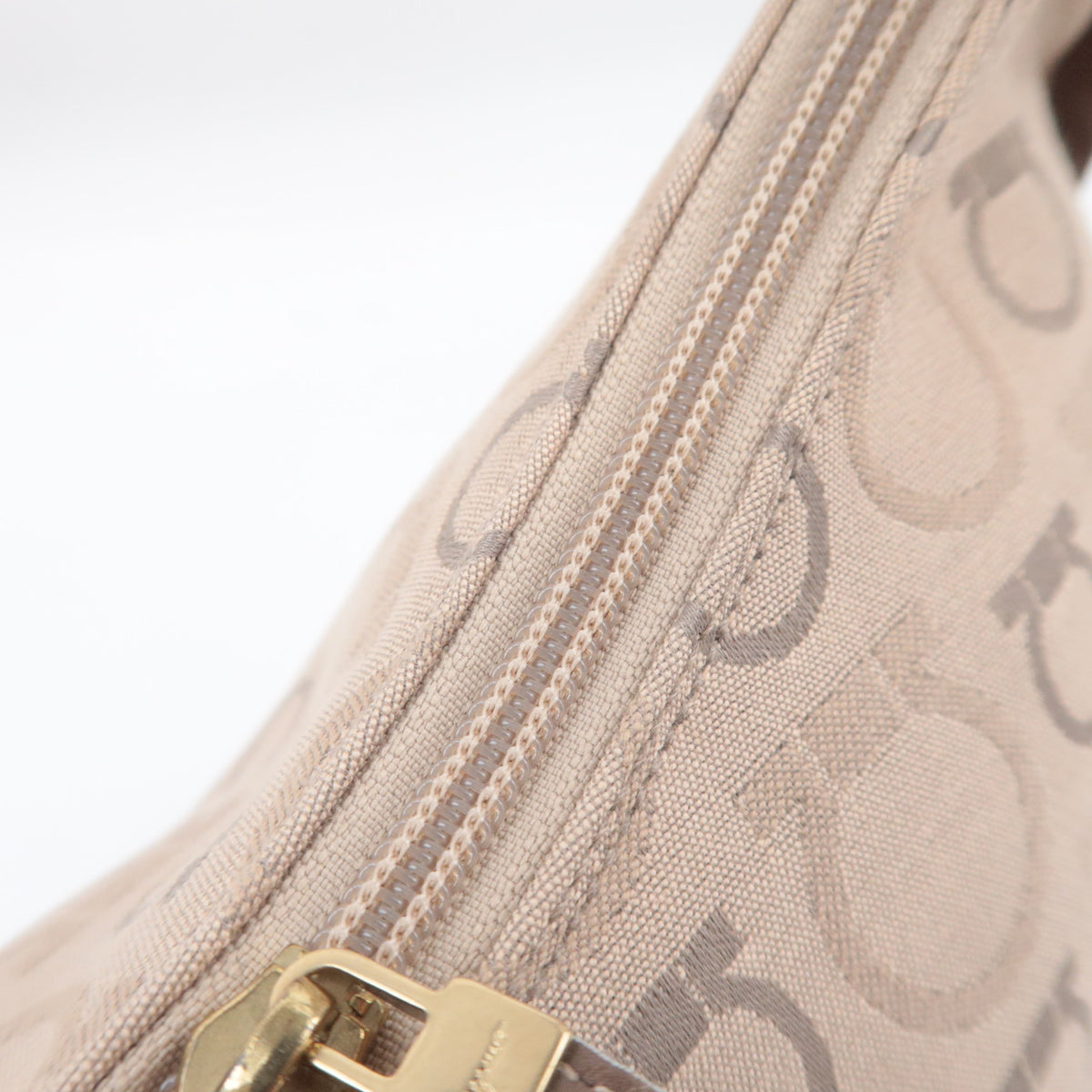 Ferragamo Gancini Canvas Crescent Shape Hobo Bag Beige