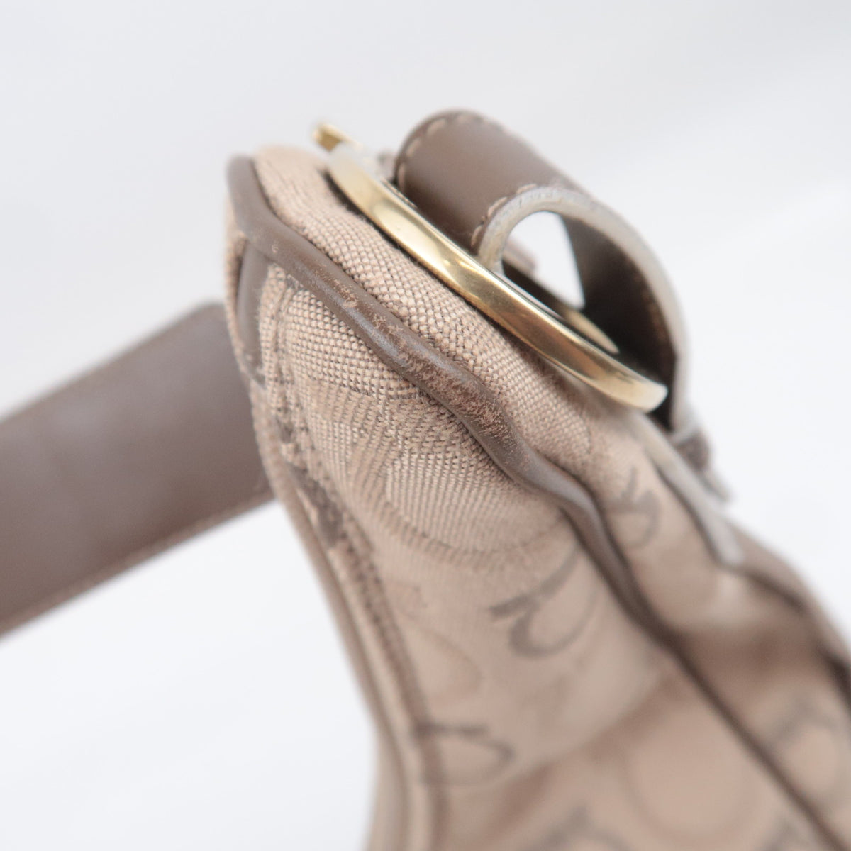 Ferragamo Gancini Canvas Crescent Shape Hobo Bag Beige