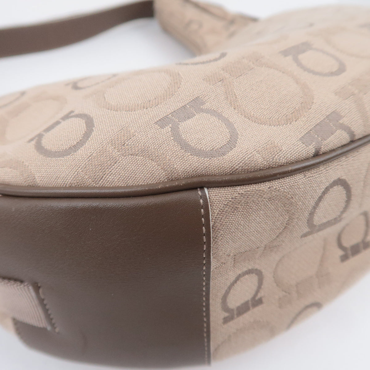 Ferragamo Gancini Canvas Crescent Shape Hobo Bag Beige