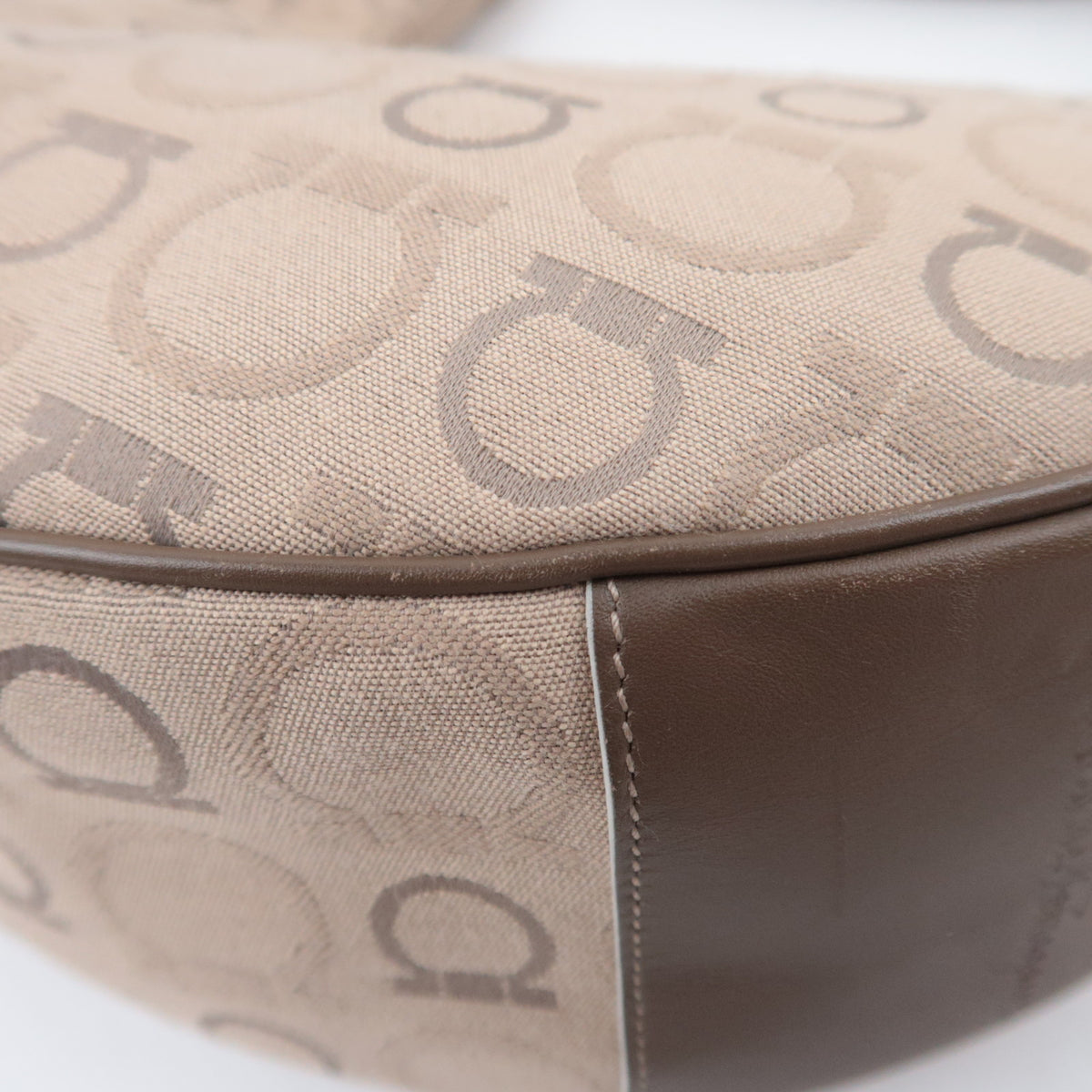 Ferragamo Gancini Canvas Crescent Shape Hobo Bag Beige