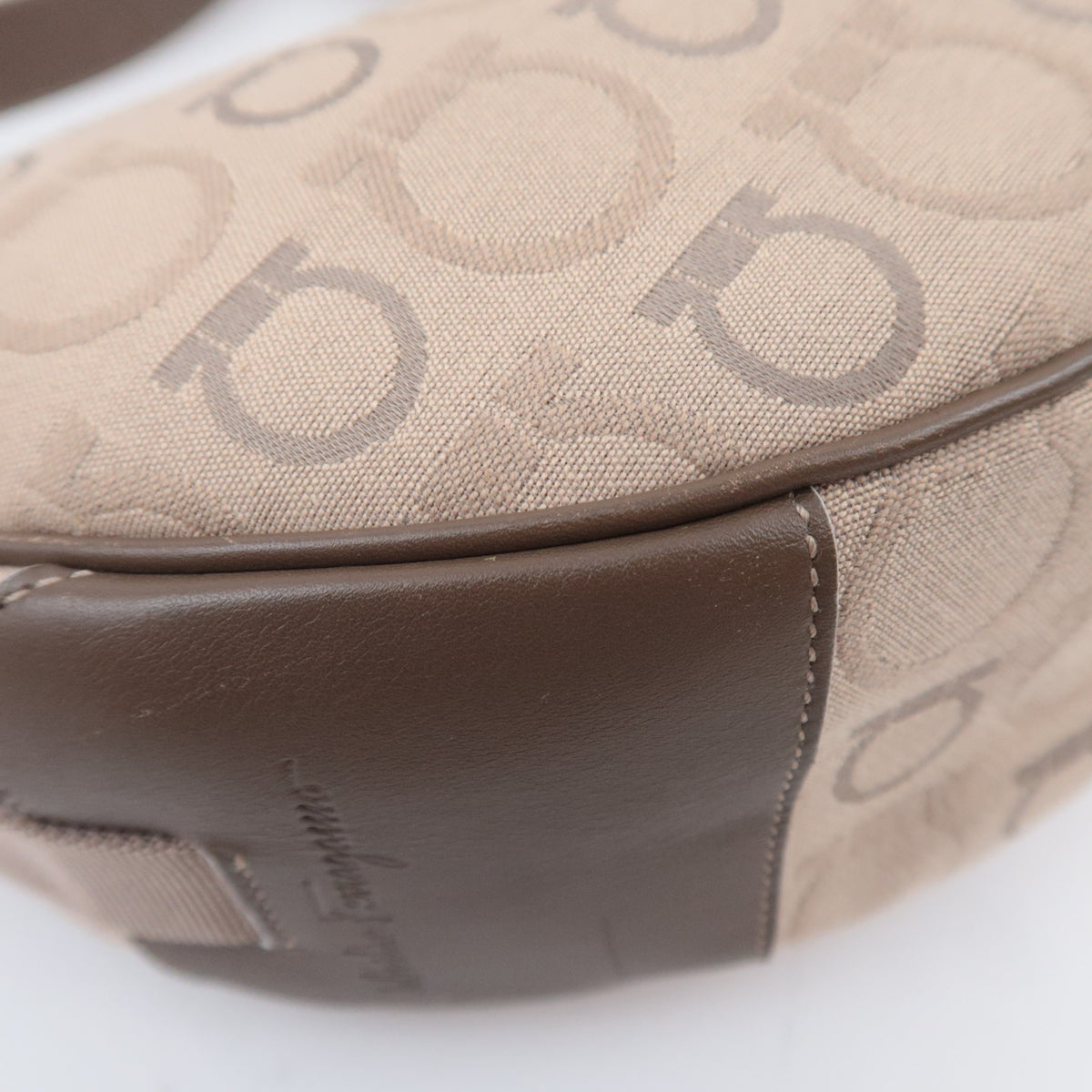 Ferragamo Gancini Canvas Crescent Shape Hobo Bag Beige