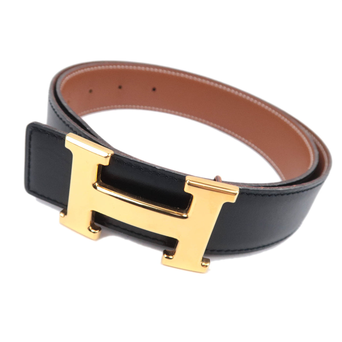HERMES Constance H Reversible Leather Belt  Size 76 With "〇Z" Stamp Black Brown92937