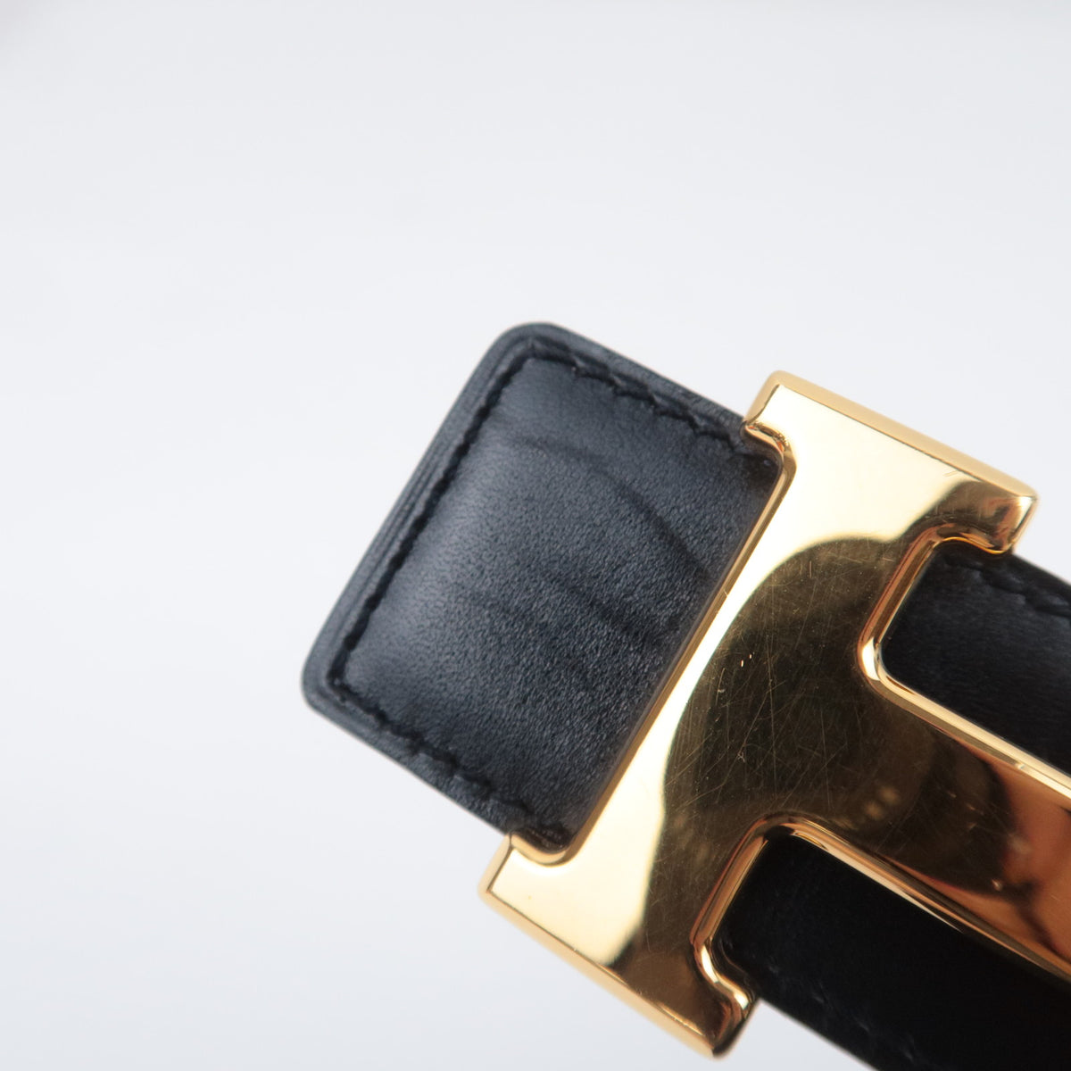 HERMES Constance H Reversible Leather Belt  Size 76 With "〇Z" Stamp Black Brown