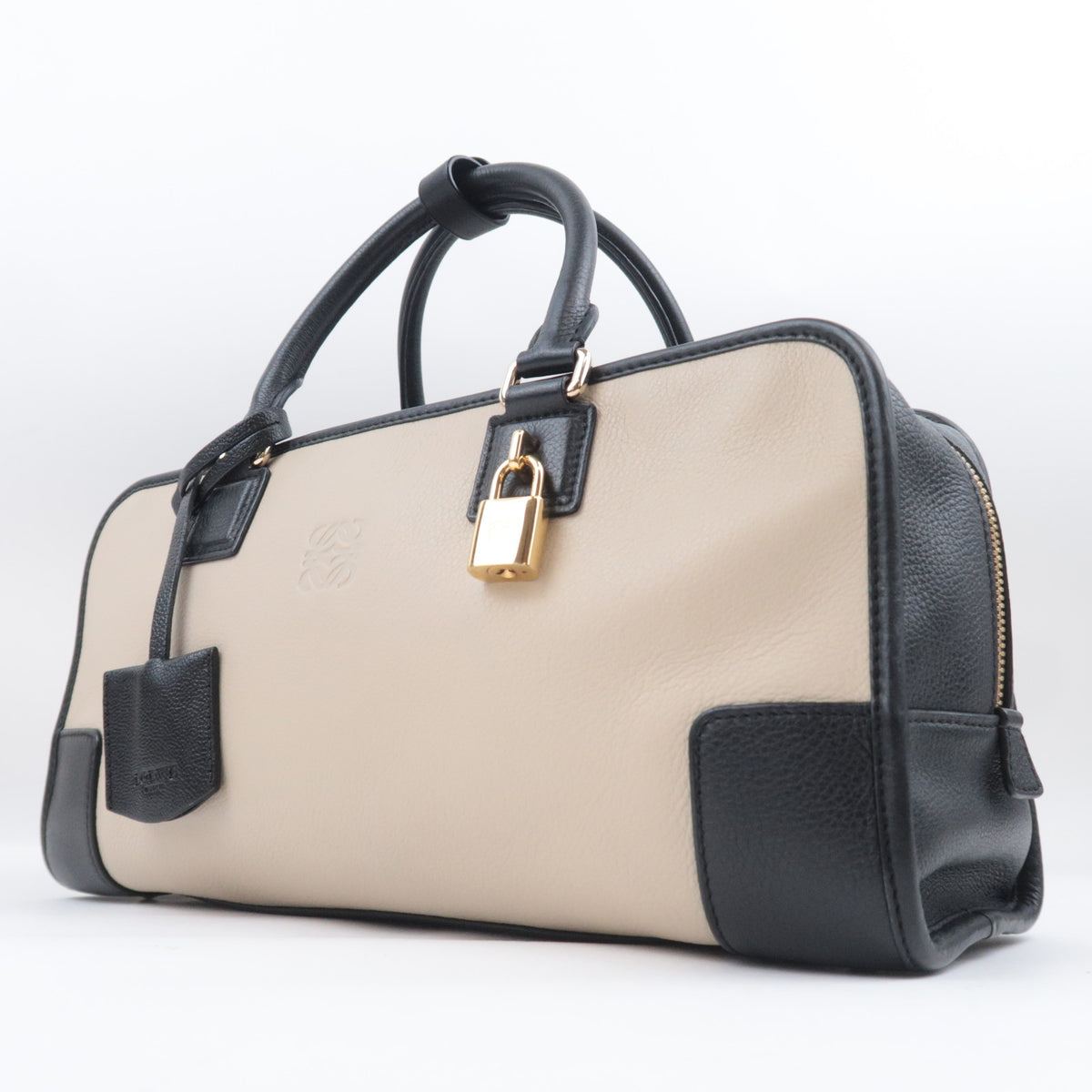 LOEWE Amazona 36 Leather Handbag Ivory Black