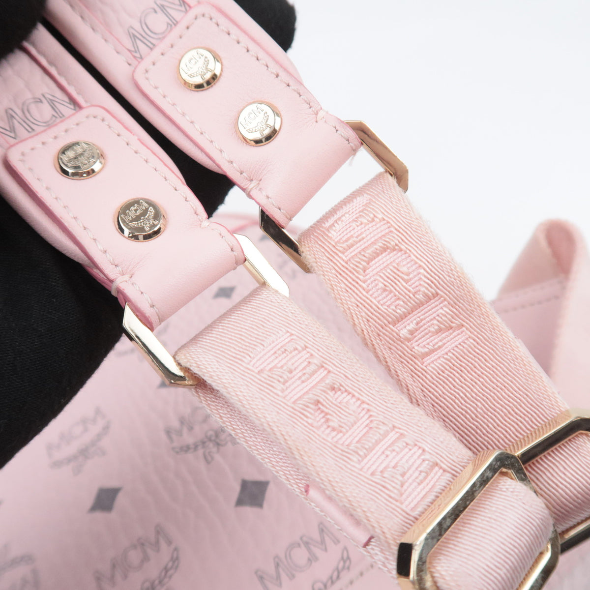 MCM Visetos Studded Leather Backpack Pink