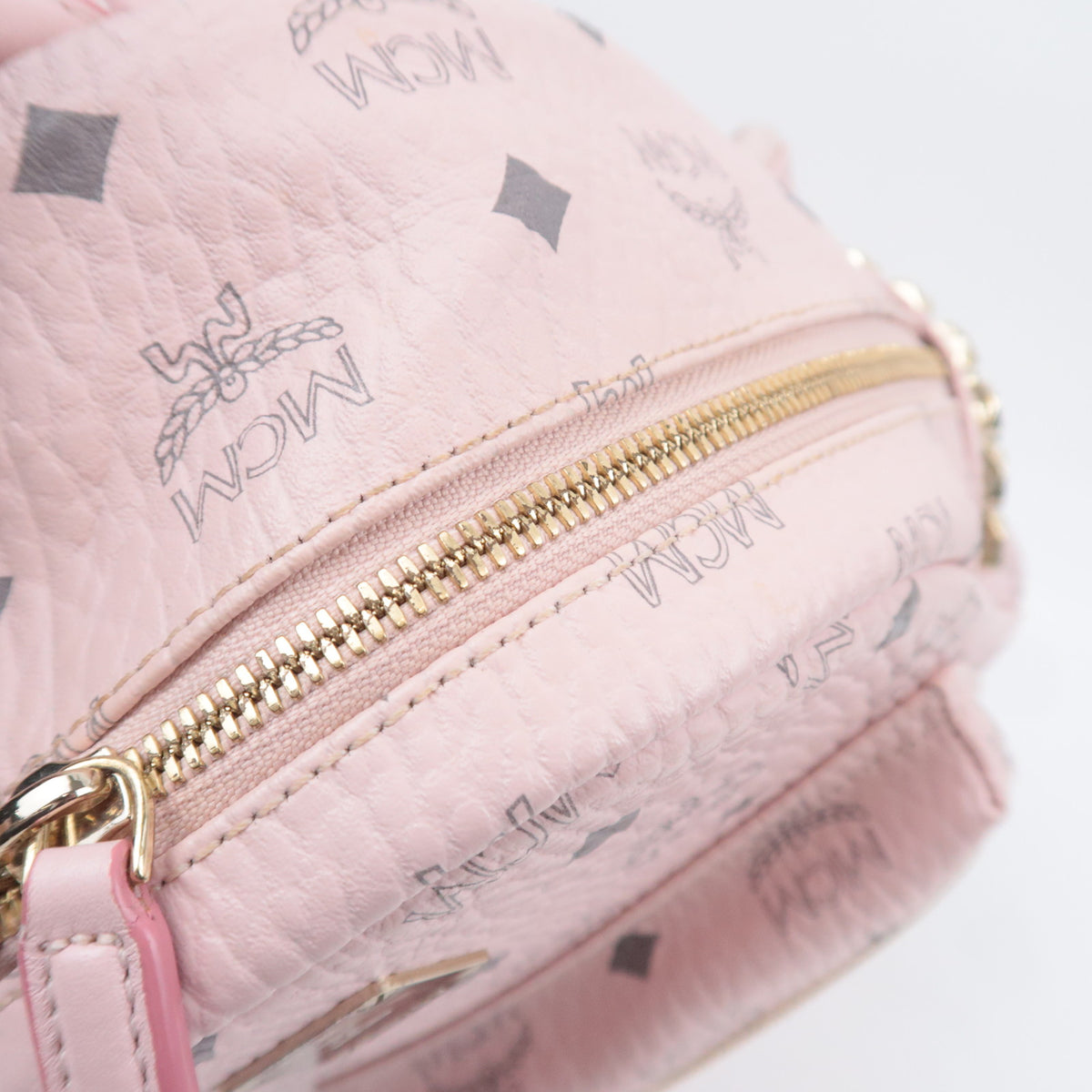 MCM Visetos Studded Leather Backpack Pink