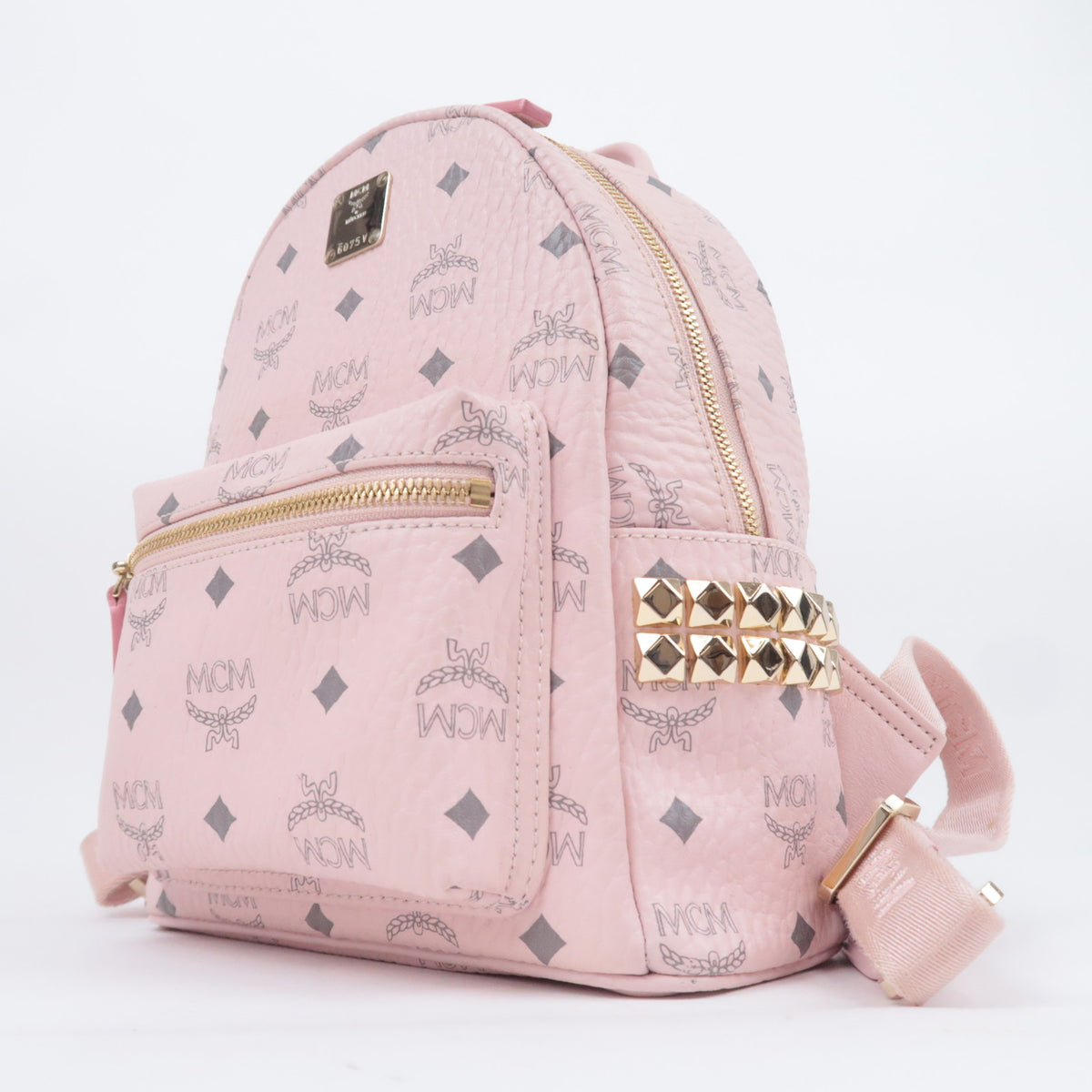 MCM Visetos Studded Leather Backpack Pink
