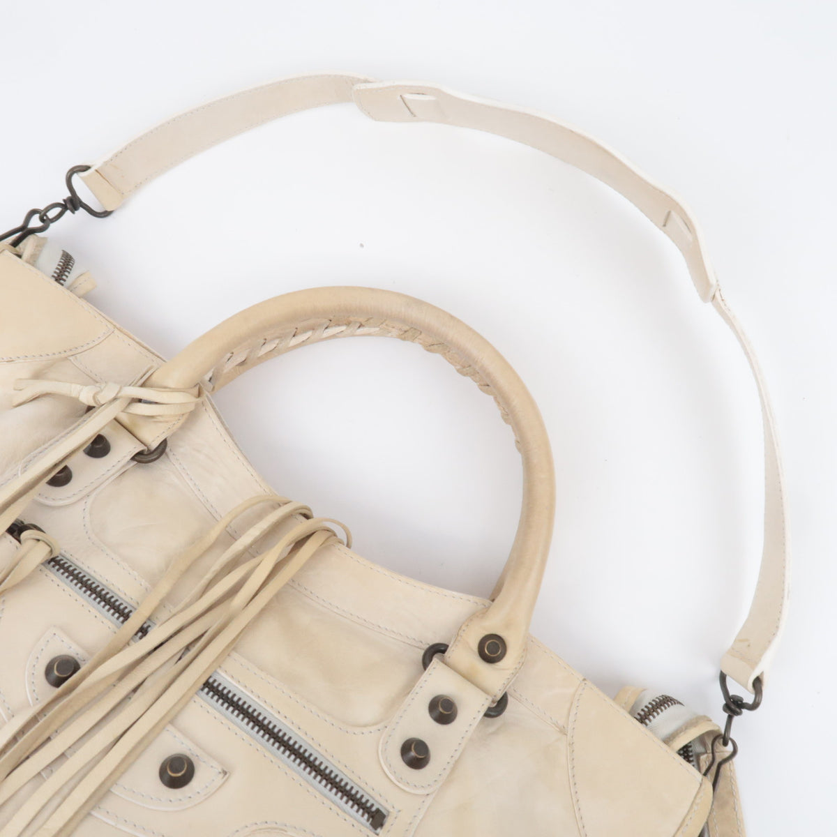 BALENCIAGA The City Leather Shoulder Bag Ivory 115748