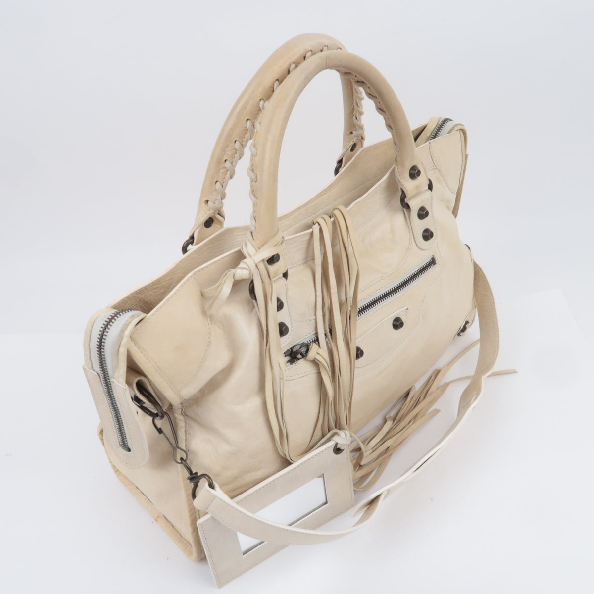 BALENCIAGA The City Leather Shoulder Bag Ivory 115748