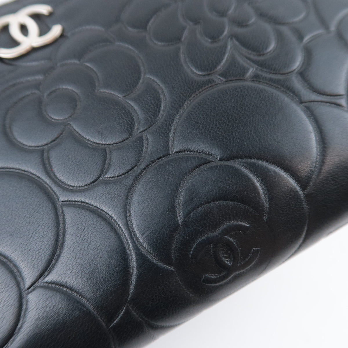 CHANEL Camellia Embossed Long Wallet Lambskin