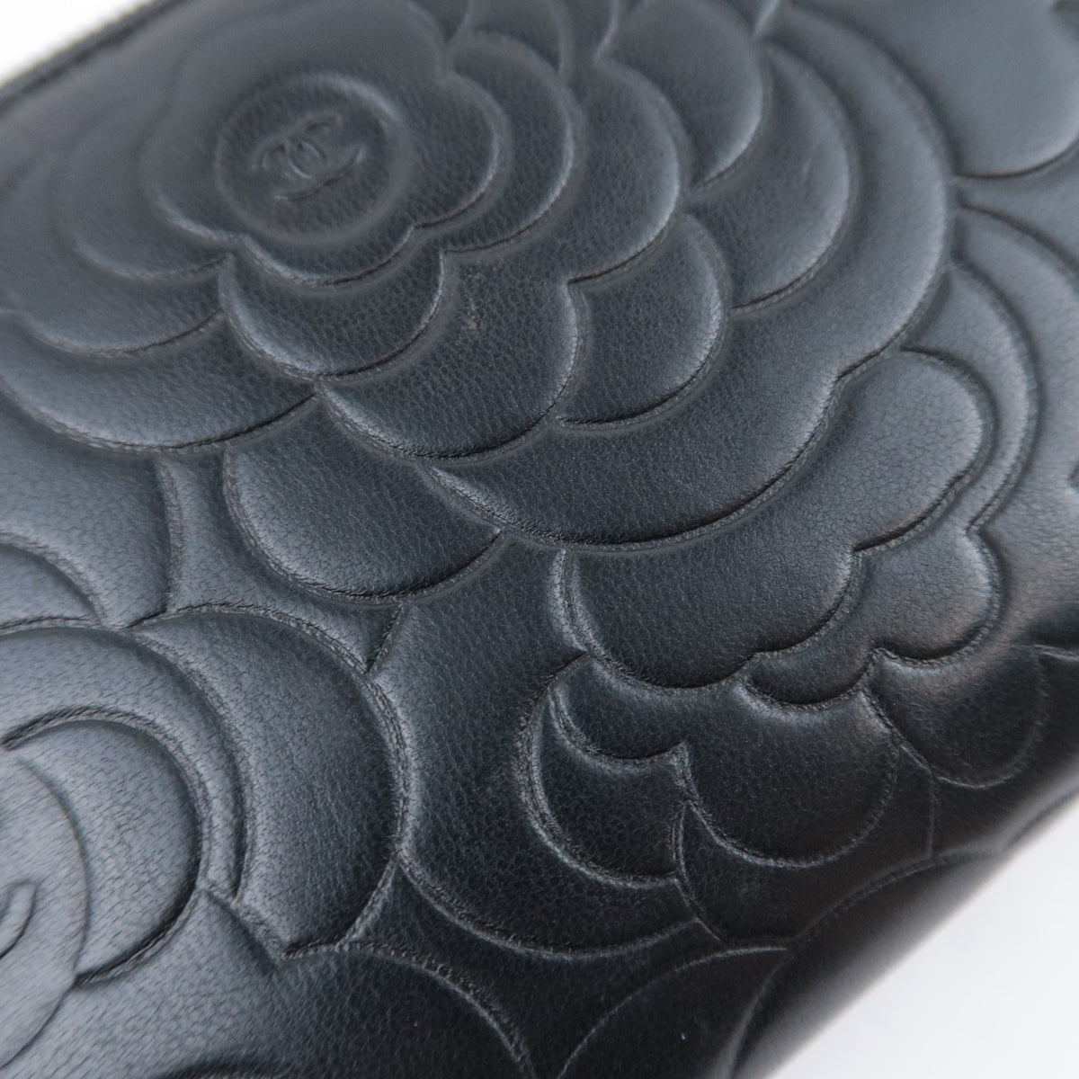 CHANEL Camellia Embossed Long Wallet Lambskin