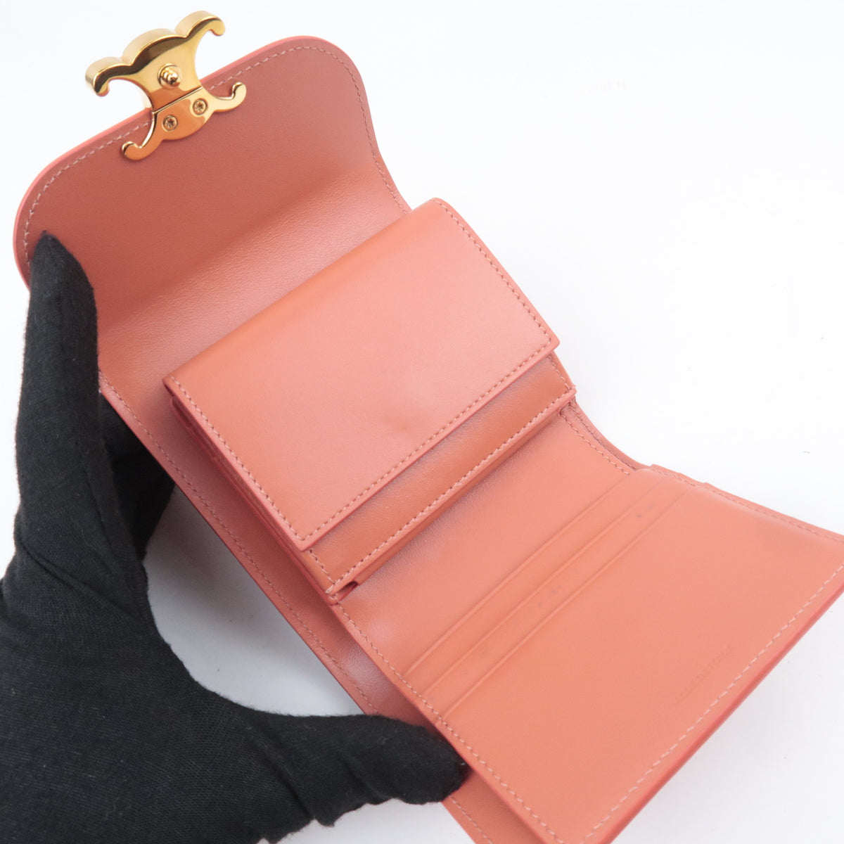 CELINE Triomphe Tri-Fold Leather Compact Wallet