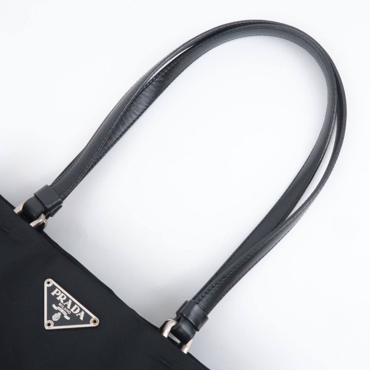 PRADA Nylon Leather Tote Bag Black B11214