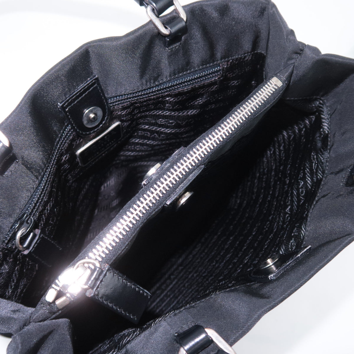 PRADA Nylon Leather Tote Bag Black B11214