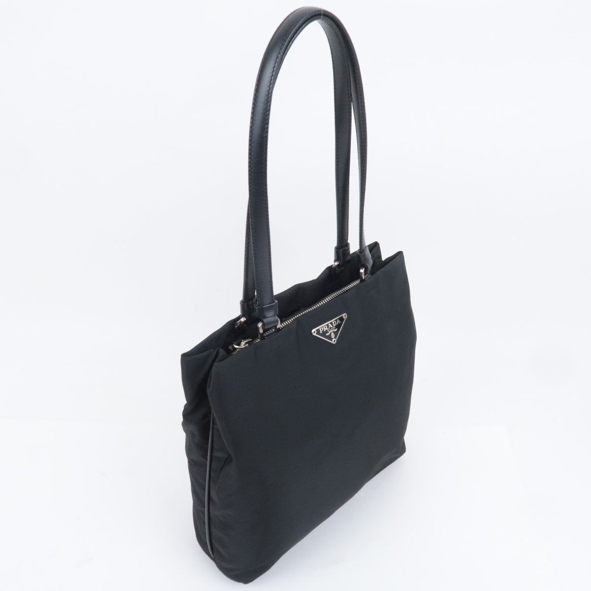PRADA Nylon Leather Tote Bag Black B11214