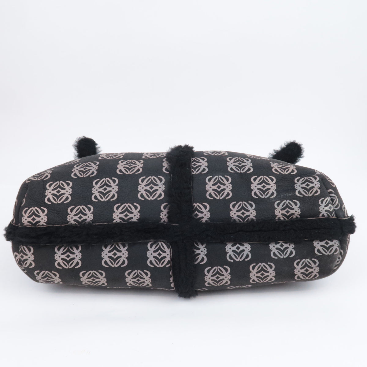LOEWE Repeat Anagram Fur Trim Leather Handbag