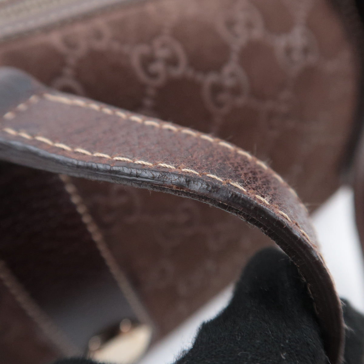 GUCCI Suede Leather Handbag Brown 152457