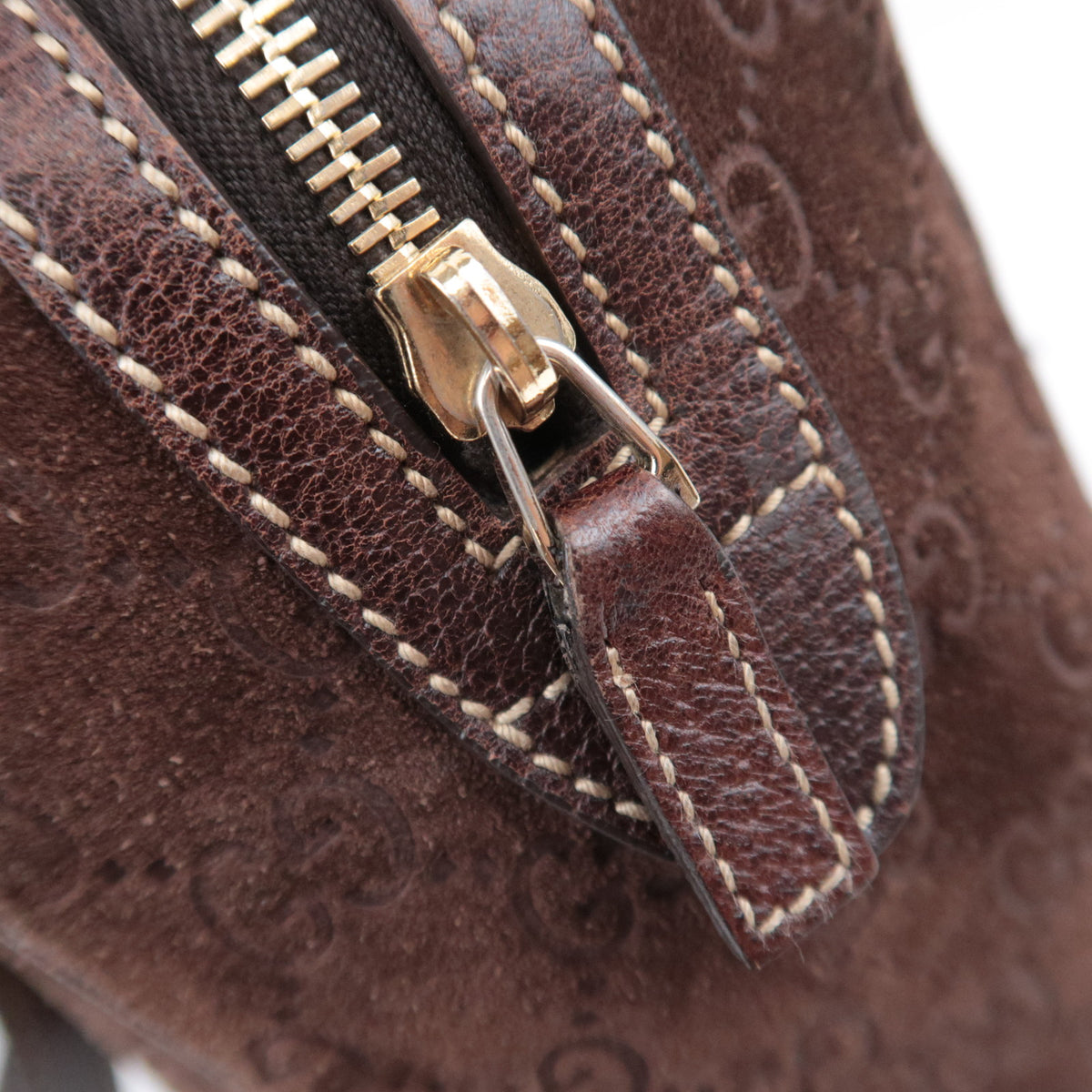 GUCCI Suede Leather Handbag Brown 152457