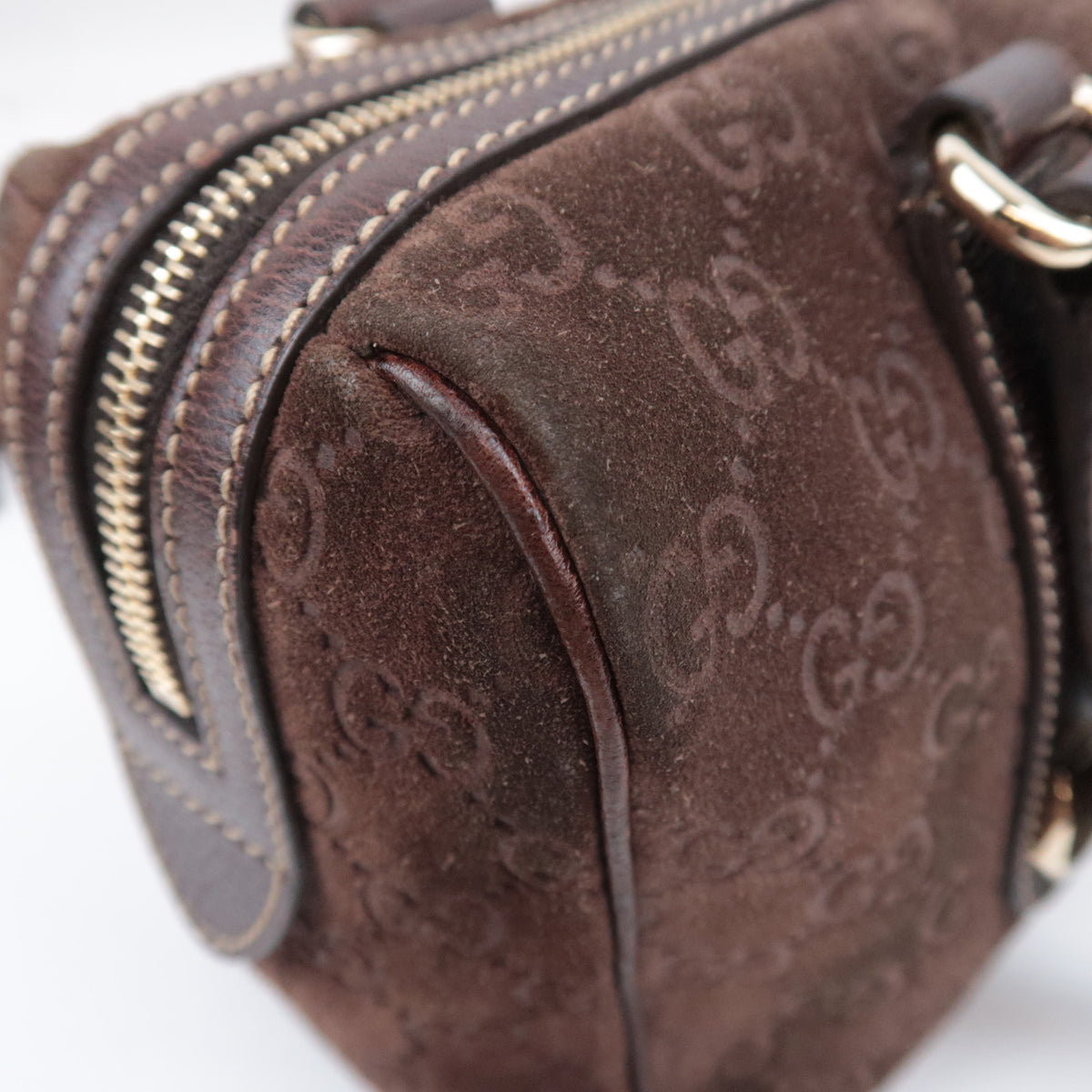 GUCCI Suede Leather Handbag Brown 152457