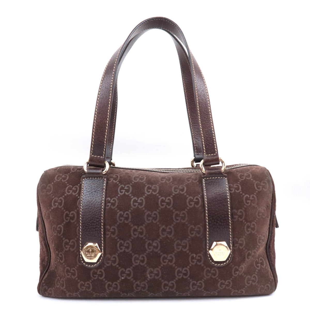 GUCCI Suede Leather Handbag Brown 152457