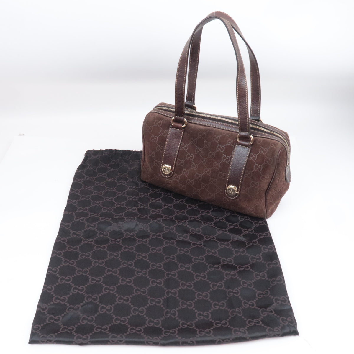 GUCCI Suede Leather Handbag Brown 152457