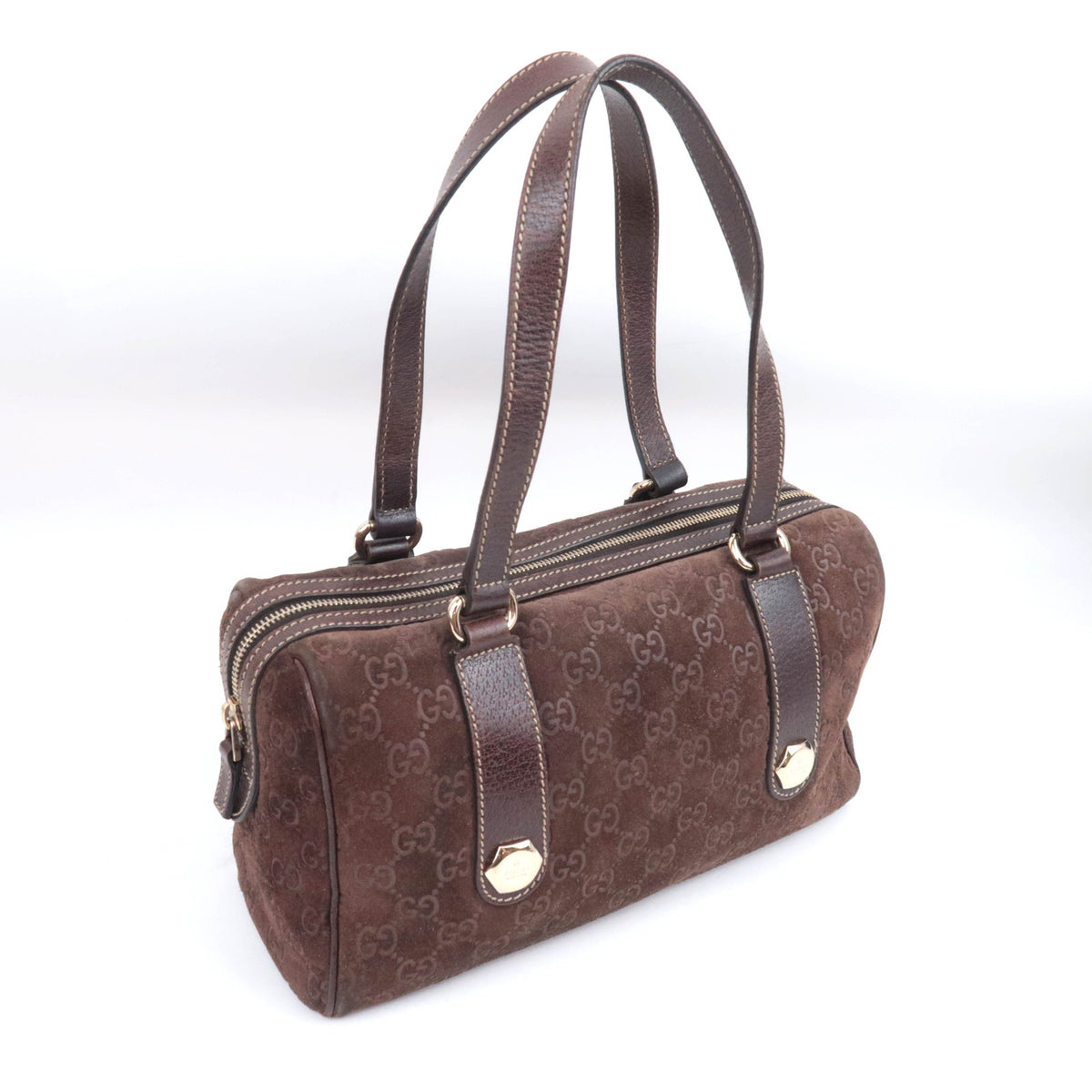 GUCCI Suede Leather Handbag Brown 152457