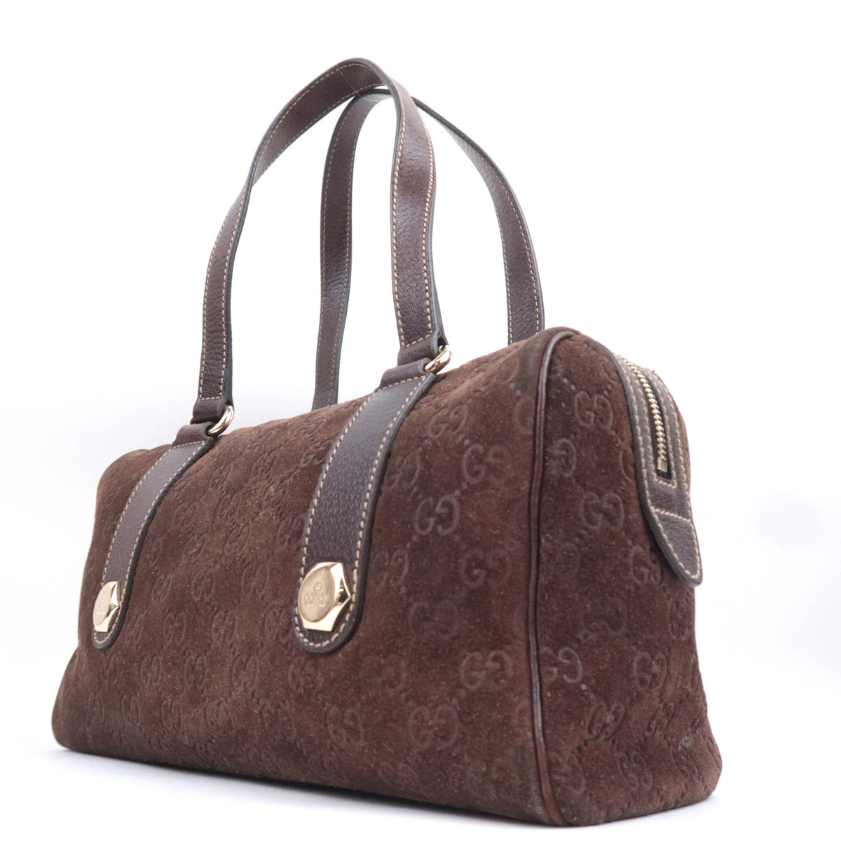 GUCCI Suede Leather Handbag Brown 152457