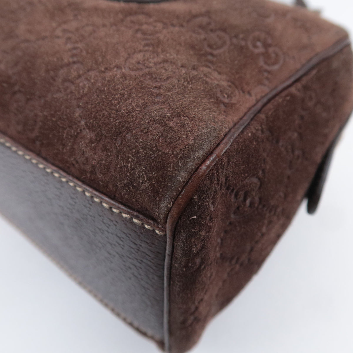GUCCI Suede Leather Handbag Brown 152457