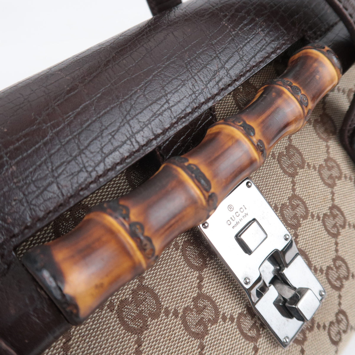 GUCCI Bamboo GG Canvas Barrel Bag 111713